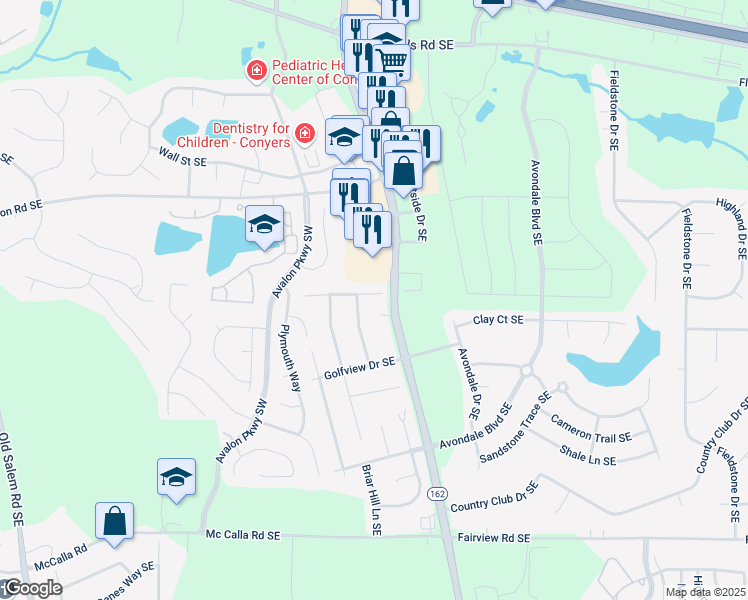 map of restaurants, bars, coffee shops, grocery stores, and more near 2135 Fairway Court Southeast in Conyers