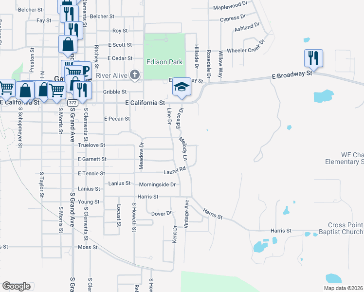 map of restaurants, bars, coffee shops, grocery stores, and more near 401 Melody Lane in Gainesville