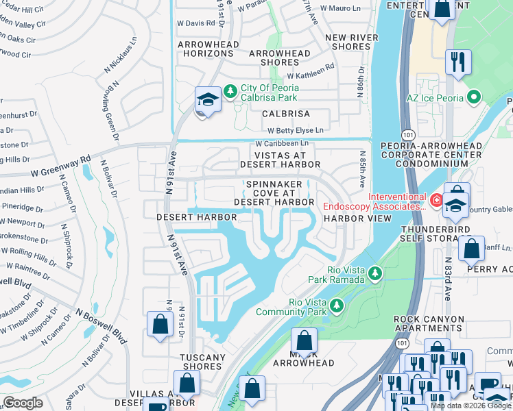 map of restaurants, bars, coffee shops, grocery stores, and more near 8825 W Maui Ln in Peoria