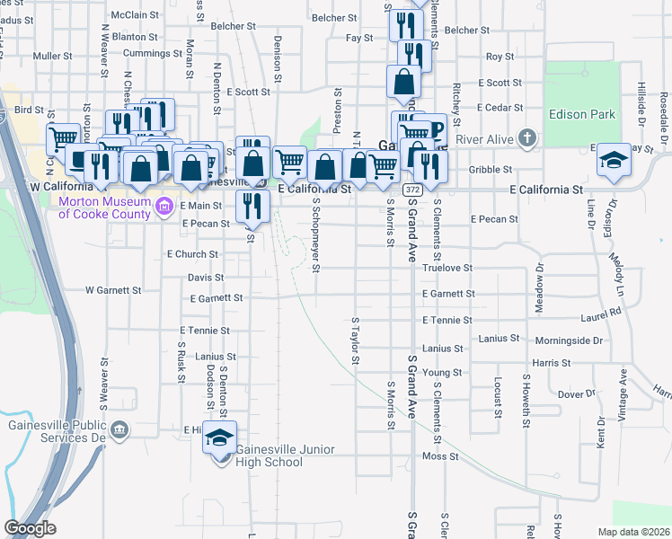 map of restaurants, bars, coffee shops, grocery stores, and more near 816 Truelove Street in Gainesville