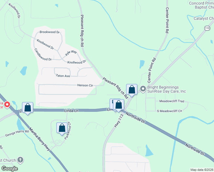 map of restaurants, bars, coffee shops, grocery stores, and more near 116 Pleasant Ridge Road in Carrollton