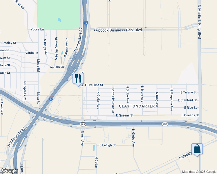 map of restaurants, bars, coffee shops, grocery stores, and more near 316 E Ursuline St in Lubbock