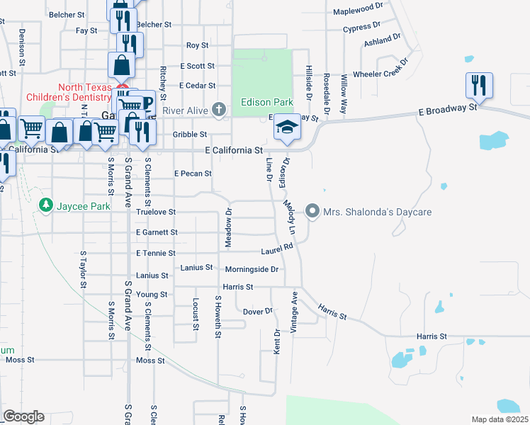 map of restaurants, bars, coffee shops, grocery stores, and more near 1717 Heather Road in Gainesville