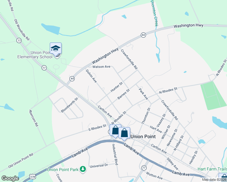 map of restaurants, bars, coffee shops, grocery stores, and more near 207 Hunter Street in Union Point