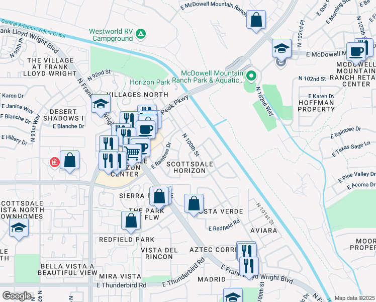 map of restaurants, bars, coffee shops, grocery stores, and more near 9834 East Karen Drive in Scottsdale