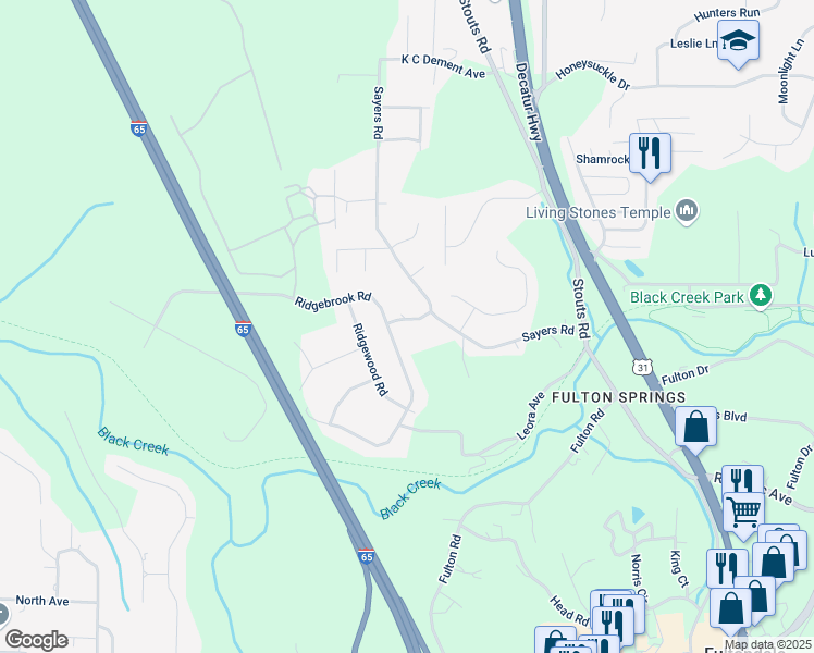map of restaurants, bars, coffee shops, grocery stores, and more near 1800 Fultonbrook Road in Fultondale