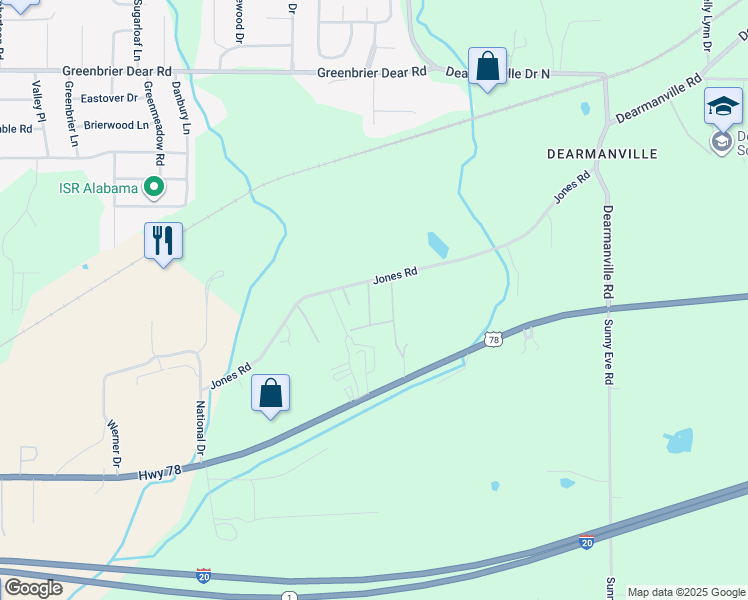 map of restaurants, bars, coffee shops, grocery stores, and more near 109 Fayrene Lane in Anniston