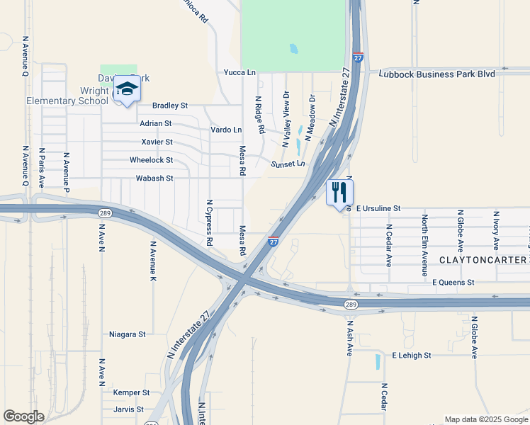 map of restaurants, bars, coffee shops, grocery stores, and more near 2108 Avenue E in Lubbock