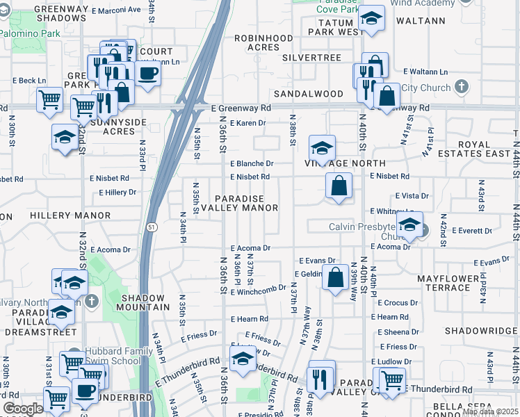 map of restaurants, bars, coffee shops, grocery stores, and more near 14649 North 37th Place in Phoenix