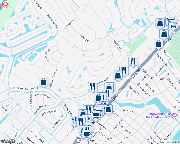 map of restaurants, bars, coffee shops, grocery stores, and more near 552 Circle Drive in Myrtle Beach