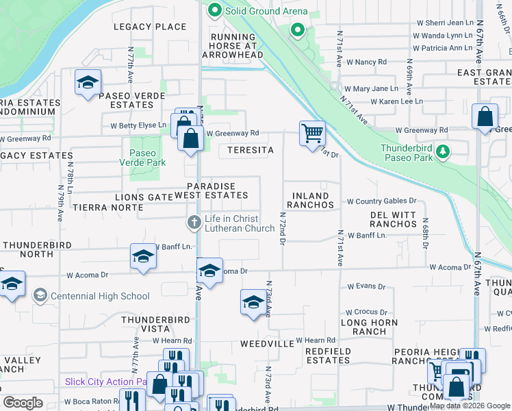 map of restaurants, bars, coffee shops, grocery stores, and more near 15012 North 73rd Avenue in Peoria