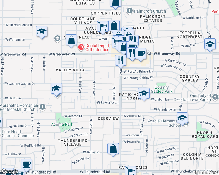 map of restaurants, bars, coffee shops, grocery stores, and more near 3532 West Banff Lane in Phoenix