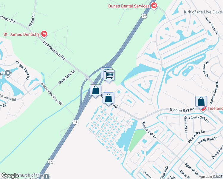 map of restaurants, bars, coffee shops, grocery stores, and more near 2276 Glenns Bay Road in Myrtle Beach