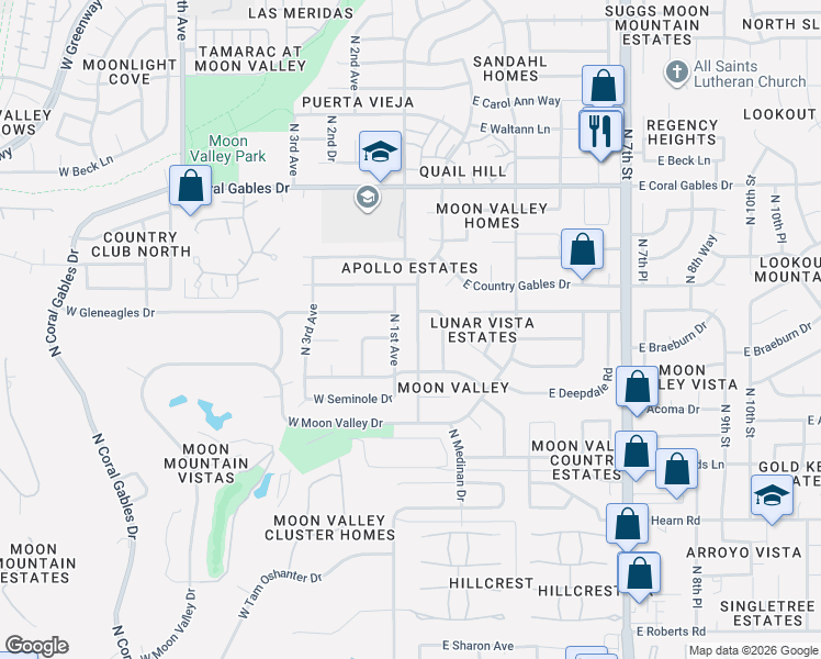map of restaurants, bars, coffee shops, grocery stores, and more near 14836 North Hana Maui Drive in Phoenix