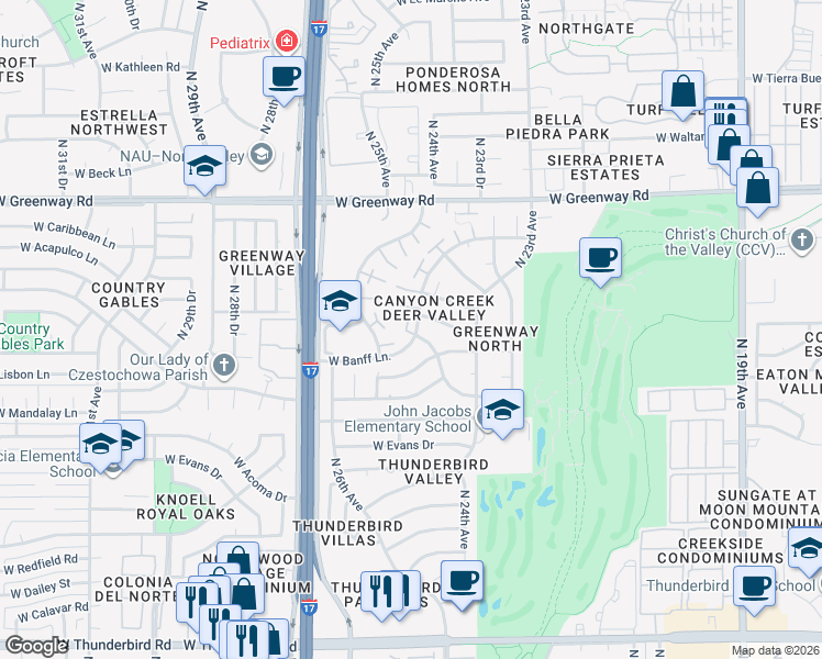 map of restaurants, bars, coffee shops, grocery stores, and more near 14814 North 24th Drive in Phoenix