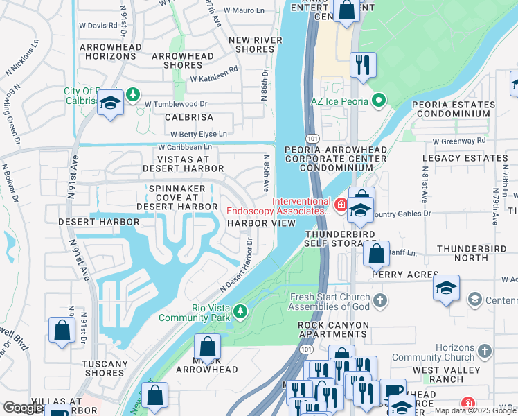 map of restaurants, bars, coffee shops, grocery stores, and more near 8522 West Country Gables Drive in Peoria