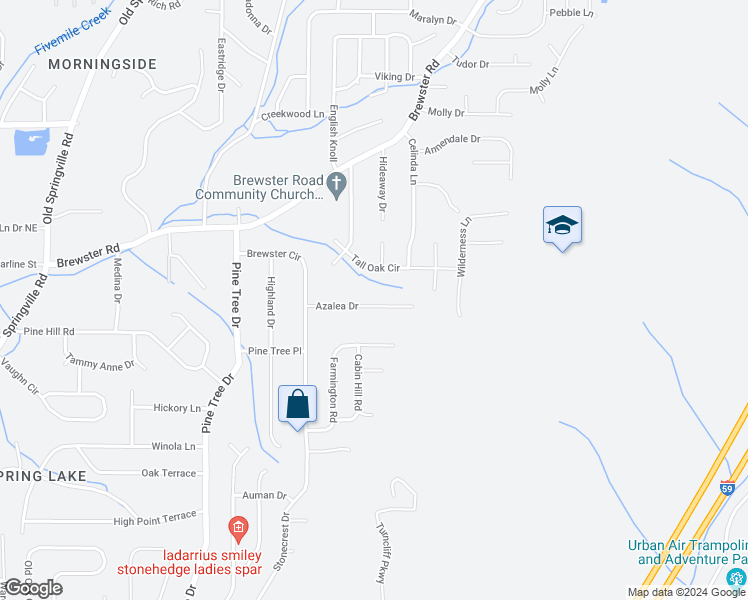 map of restaurants, bars, coffee shops, grocery stores, and more near 1640 Azalea Drive in Birmingham
