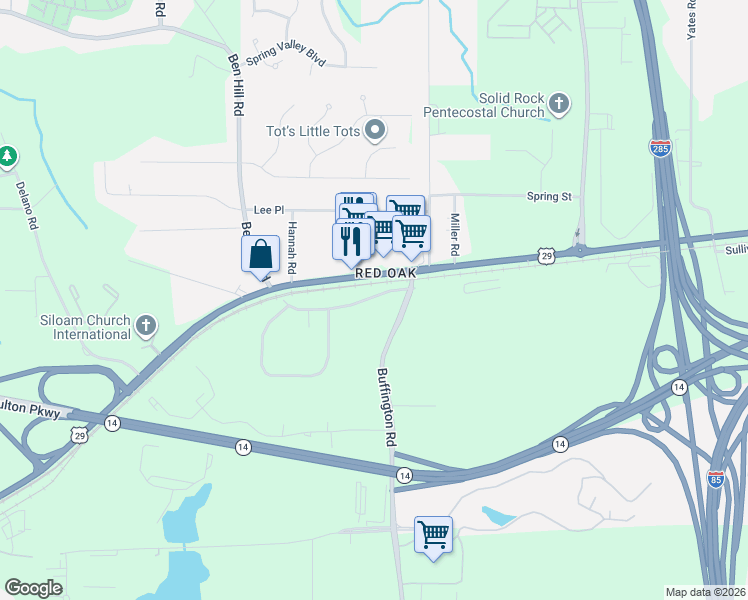 map of restaurants, bars, coffee shops, grocery stores, and more near 3424 Old Fairburn Road in College Park