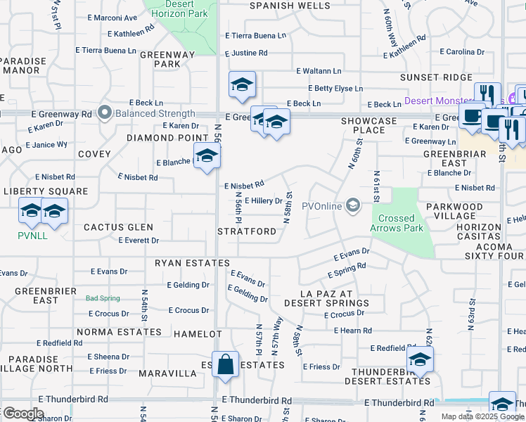 map of restaurants, bars, coffee shops, grocery stores, and more near 5720 East Marilyn Road in Scottsdale