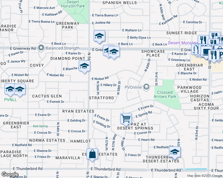 map of restaurants, bars, coffee shops, grocery stores, and more near 5720 East Marilyn Road in Scottsdale