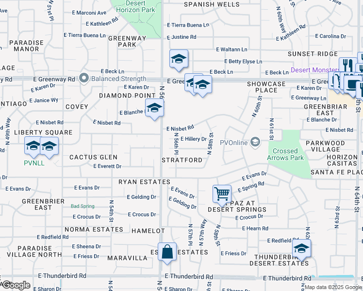 map of restaurants, bars, coffee shops, grocery stores, and more near 5646 East Marilyn Road in Scottsdale