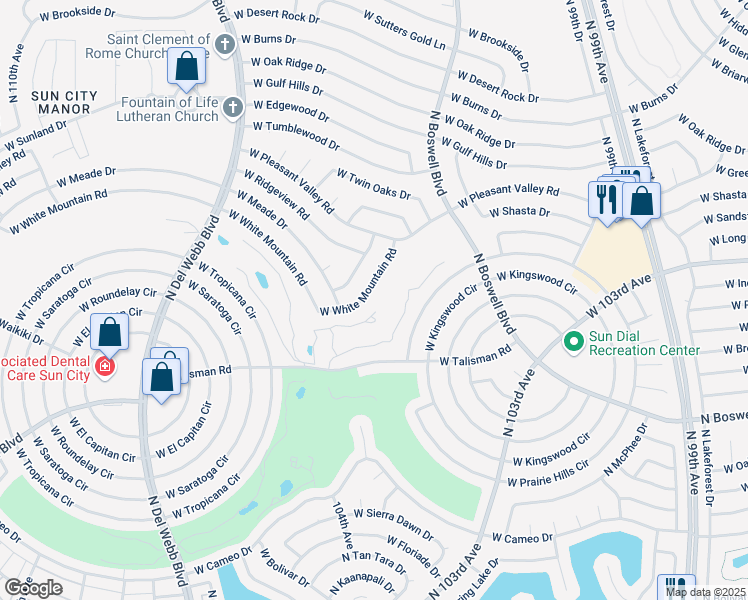 map of restaurants, bars, coffee shops, grocery stores, and more near 17207 North Boswell Boulevard in Sun City