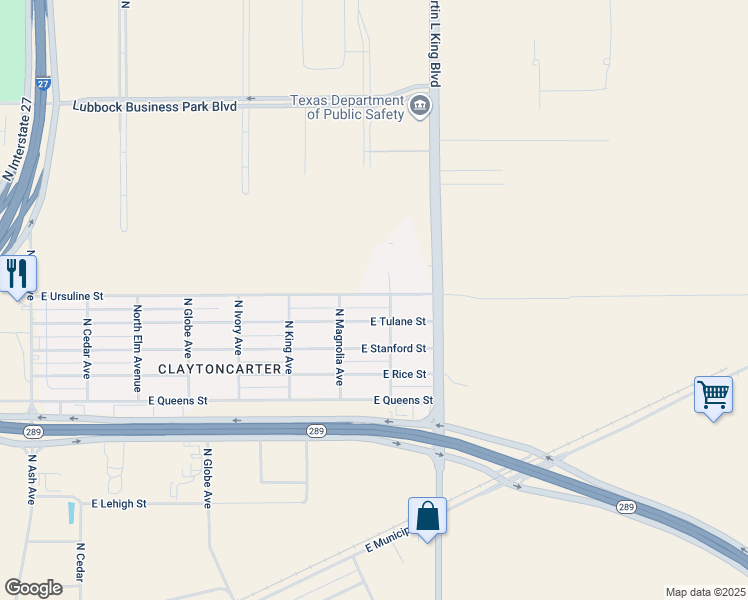 map of restaurants, bars, coffee shops, grocery stores, and more near 1314 East Ursuline Street in Lubbock