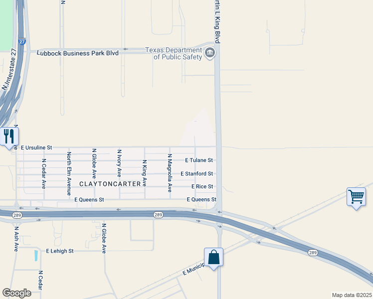 map of restaurants, bars, coffee shops, grocery stores, and more near 1314 East Ursuline Street in Lubbock