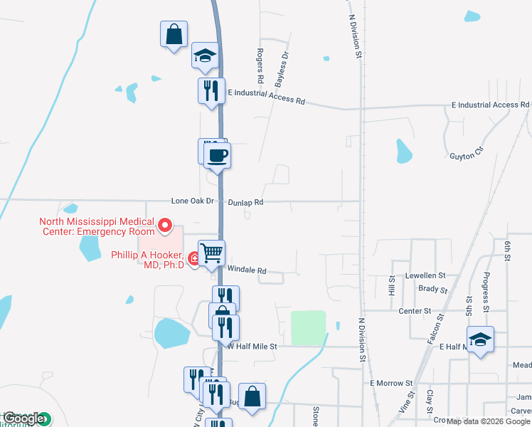 map of restaurants, bars, coffee shops, grocery stores, and more near 512 Dunlap Road in West Point