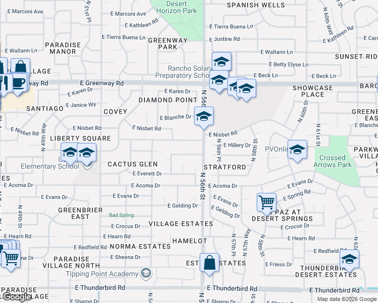 map of restaurants, bars, coffee shops, grocery stores, and more near 14817 N 55th St in Scottsdale