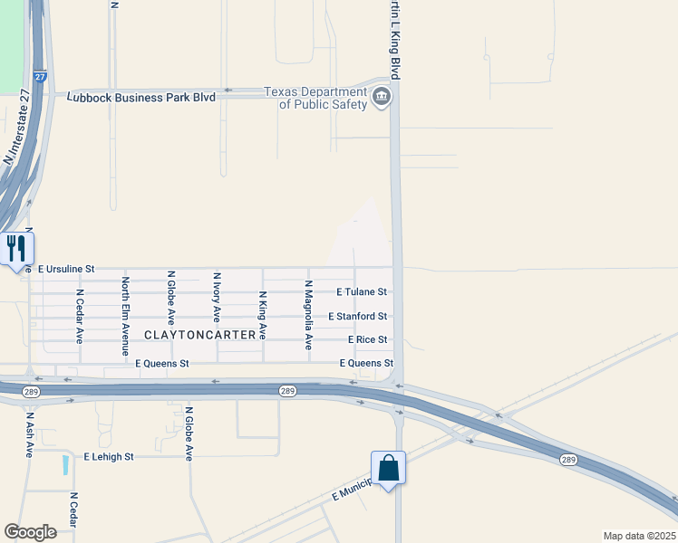 map of restaurants, bars, coffee shops, grocery stores, and more near 1314 East Ursuline Street in Lubbock