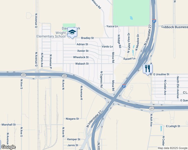 map of restaurants, bars, coffee shops, grocery stores, and more near 914 Tulane St in Lubbock