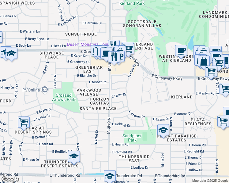 map of restaurants, bars, coffee shops, grocery stores, and more near 6426 East Helm Drive in Scottsdale