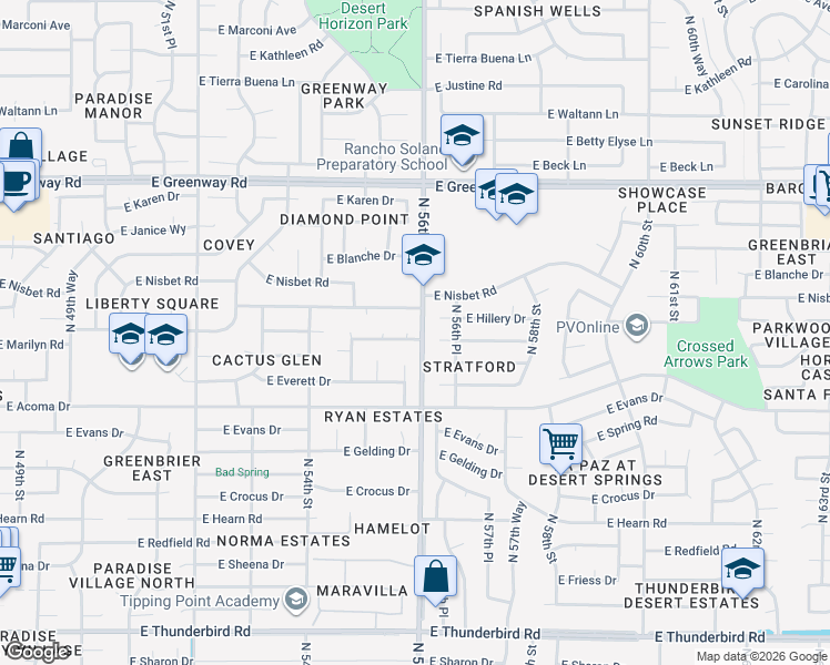 map of restaurants, bars, coffee shops, grocery stores, and more near 5602 East Marilyn Road in Scottsdale