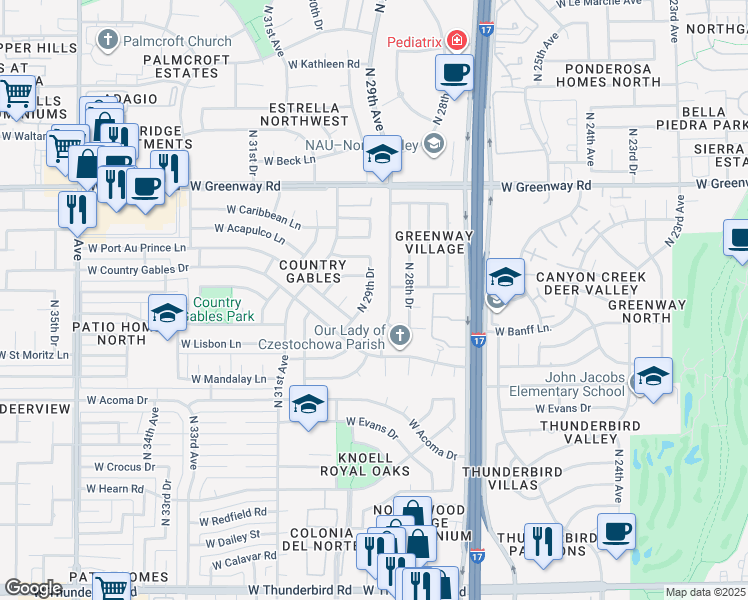 map of restaurants, bars, coffee shops, grocery stores, and more near 14832 North 29th Avenue in Phoenix