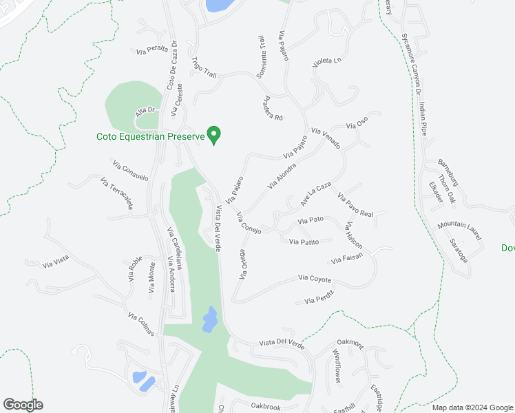 map of restaurants, bars, coffee shops, grocery stores, and more near 23502 Via Alondra in Trabuco Canyon