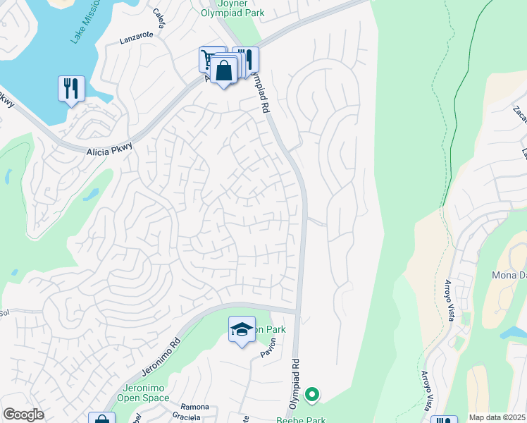 map of restaurants, bars, coffee shops, grocery stores, and more near 28525 Barbosa in Mission Viejo