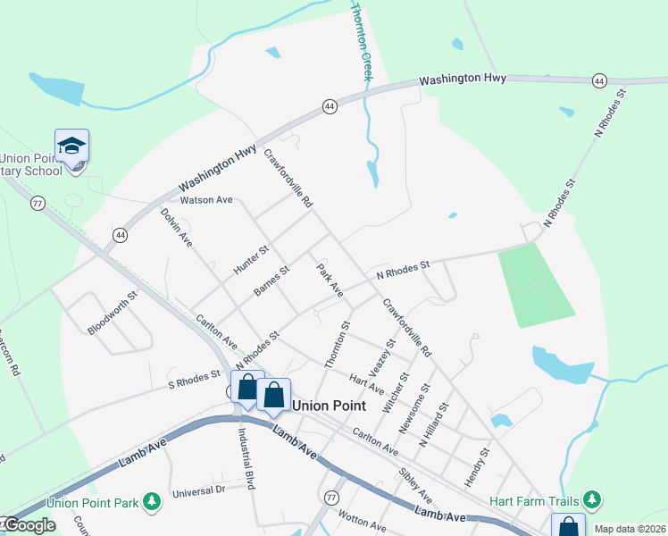 map of restaurants, bars, coffee shops, grocery stores, and more near 809 Park Avenue in Union Point