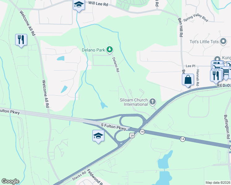 map of restaurants, bars, coffee shops, grocery stores, and more near 3940 Dunn Street Southwest in Atlanta