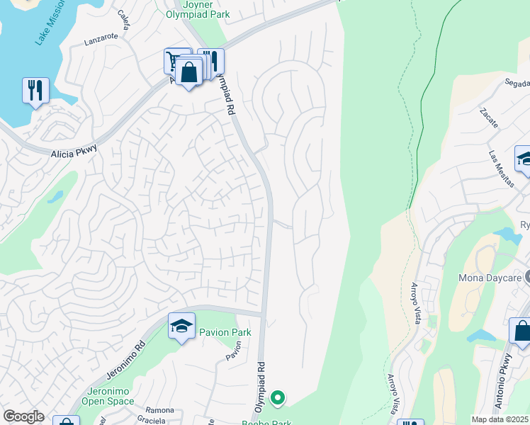 map of restaurants, bars, coffee shops, grocery stores, and more near 23516 Villena in Mission Viejo