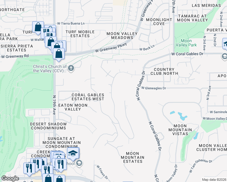 map of restaurants, bars, coffee shops, grocery stores, and more near 14802 North 15th Avenue in Phoenix