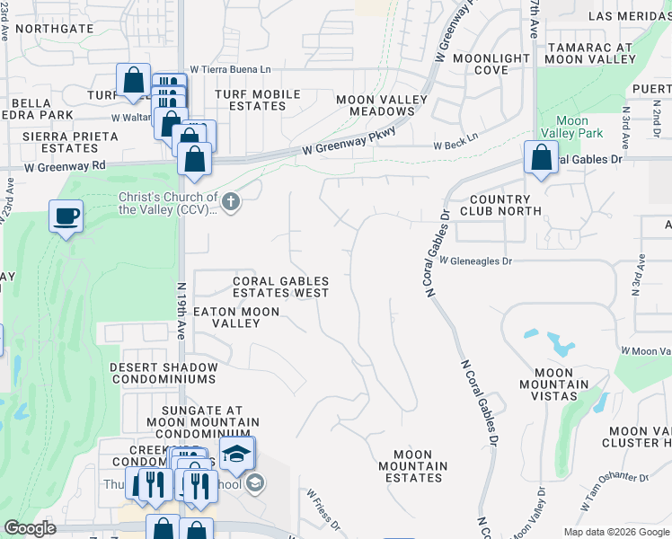 map of restaurants, bars, coffee shops, grocery stores, and more near 14802 North 15th Avenue in Phoenix