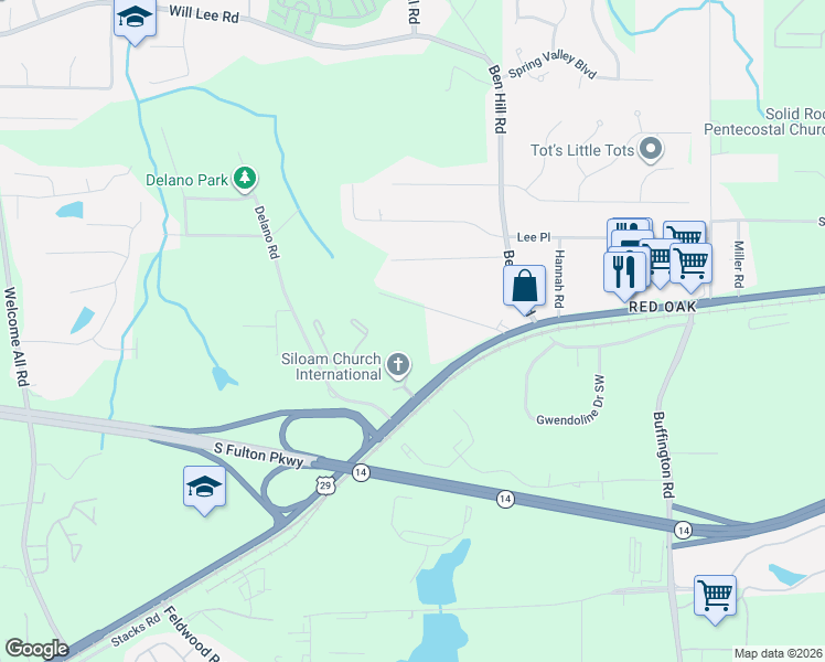 map of restaurants, bars, coffee shops, grocery stores, and more near 3655 Roosevelt Highway in College Park
