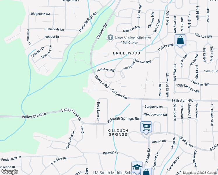map of restaurants, bars, coffee shops, grocery stores, and more near 1401 Carson Road Northwest in Birmingham