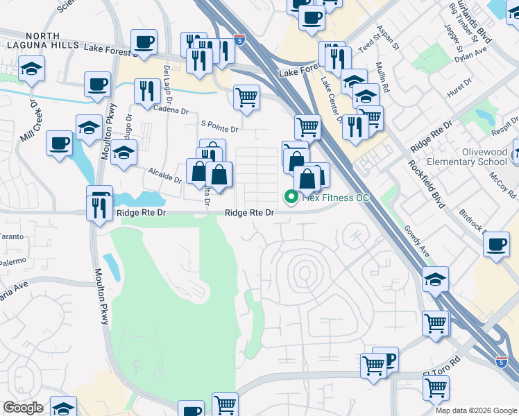 map of restaurants, bars, coffee shops, grocery stores, and more near 2405 Via Mariposa West in Laguna Woods
