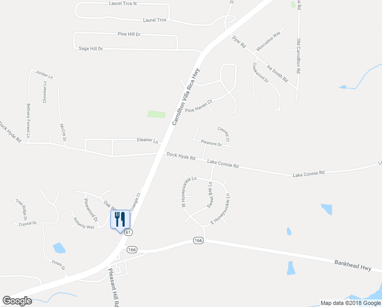 map of restaurants, bars, coffee shops, grocery stores, and more near 82 Lake Connie Road in Carrollton