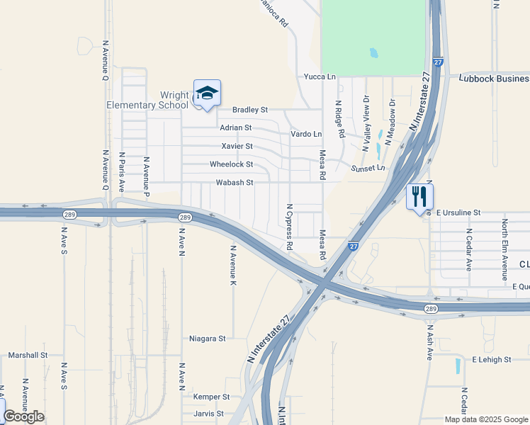 map of restaurants, bars, coffee shops, grocery stores, and more near 914 Tulane St in Lubbock