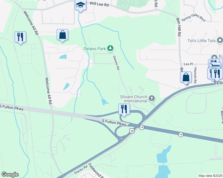 map of restaurants, bars, coffee shops, grocery stores, and more near 3940 Dunn Street Southwest in Atlanta