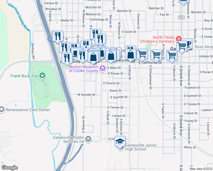 map of restaurants, bars, coffee shops, grocery stores, and more near 116 East Church Street in Gainesville