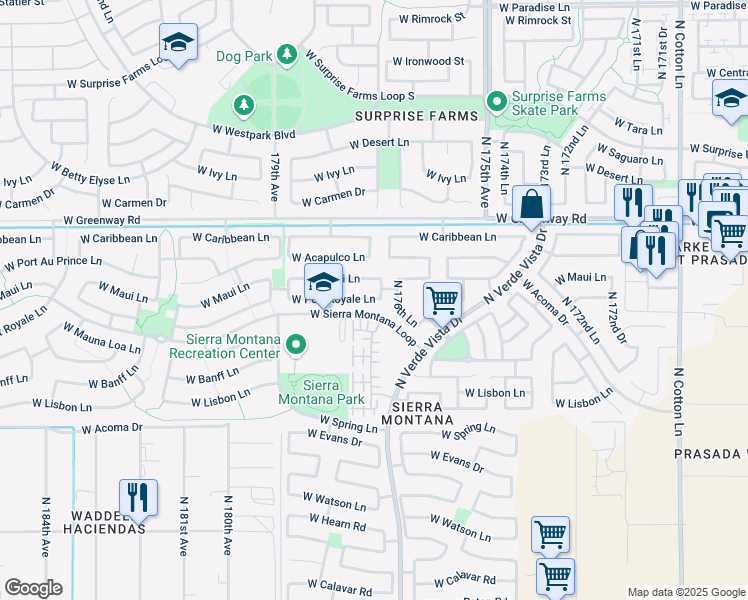 map of restaurants, bars, coffee shops, grocery stores, and more near 20304 West White Tank Mountain Road in Waddell